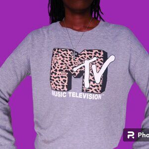 MTV Music Television cheetah print mtv music television light sweatshirt in gray